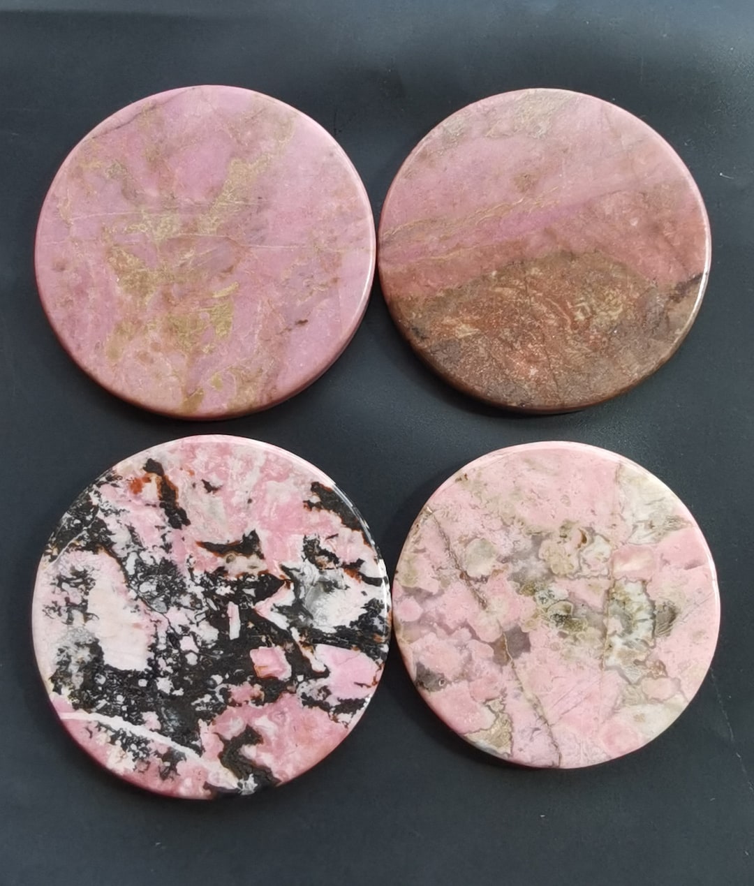 Large Circle Carved Landscape Pink Black Natural Rhodonite Stone ...