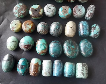 Natural Hubei Turquoise Beads: Donut Circle Barrel Pendants