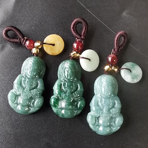 Small guanyin bodhisattva carving natural Guatemala Genuine blue jadeite jade stone pendant,Gemstone bead,Amulet for making handmade jewelry