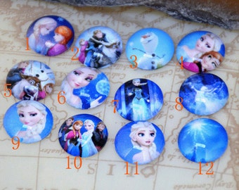 Circle Blue Frozen Elsa Handmade photo glass cabochon dome10mm 12mm 14mm 16mm 18mm 20mm 25mm 30mm For Earring Brooch Ring Necklace Bracelet