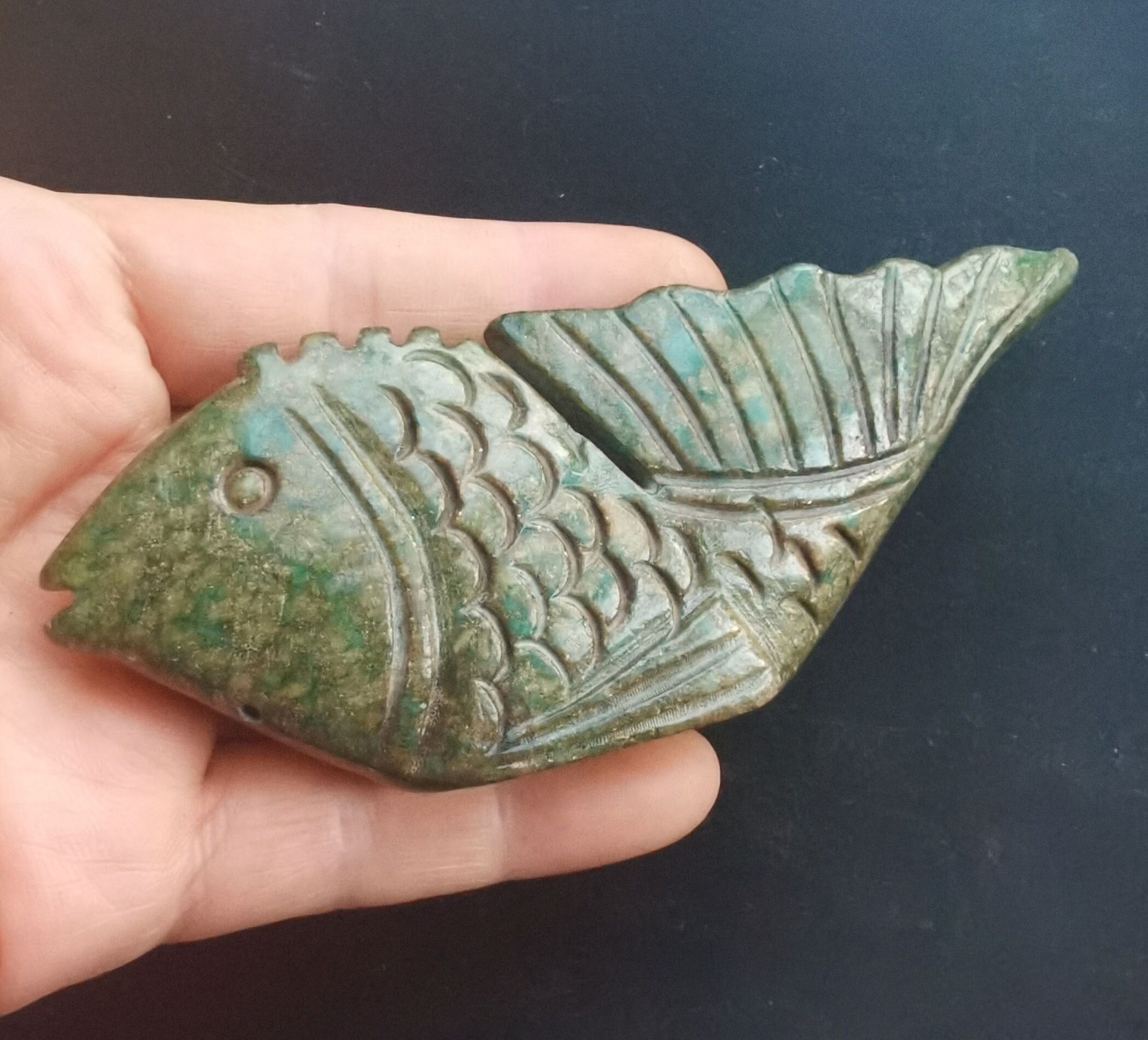 Large Chinese ancient 3D fish Jade stone PendantCarved green | Etsy