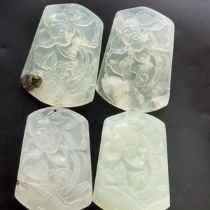 rectangle Carving Lotus leaf flower,Fish natural white Xiuyu jade stone Amulet pendant,for making handmade Necklace Jewelry,man,woman gift