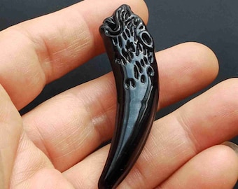 Wolf tooth black brown Imitation Obsidian Pendant link, Amulet Mythical Animals Necklace Pendant Jewerly