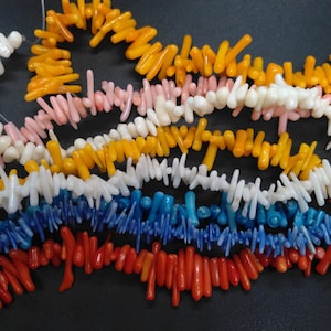 Tiny coral branch gemstone, orange pink white yellow blue  orange red, coral Irregular Stick Beads, Bamboo Coral gemstone bead, full one 16&quot;