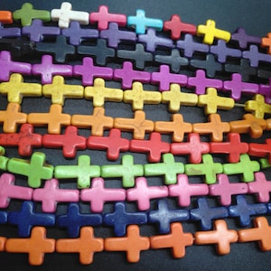 Cross Howlite turquoise beads, Mixcolor,blue,black,purple,yellow,orange,red,green,pink, Loose stone gemstone beads, Full one strand,16&quot;