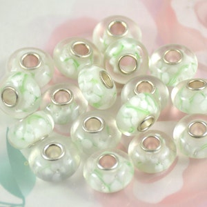 5beads 6Beads 10Beads Large Hole 4.5mm Charm Rondelle Green Flower Clear Lampwork Handmade Glass Beads 8mmx15mm Glass Gemstone Beads