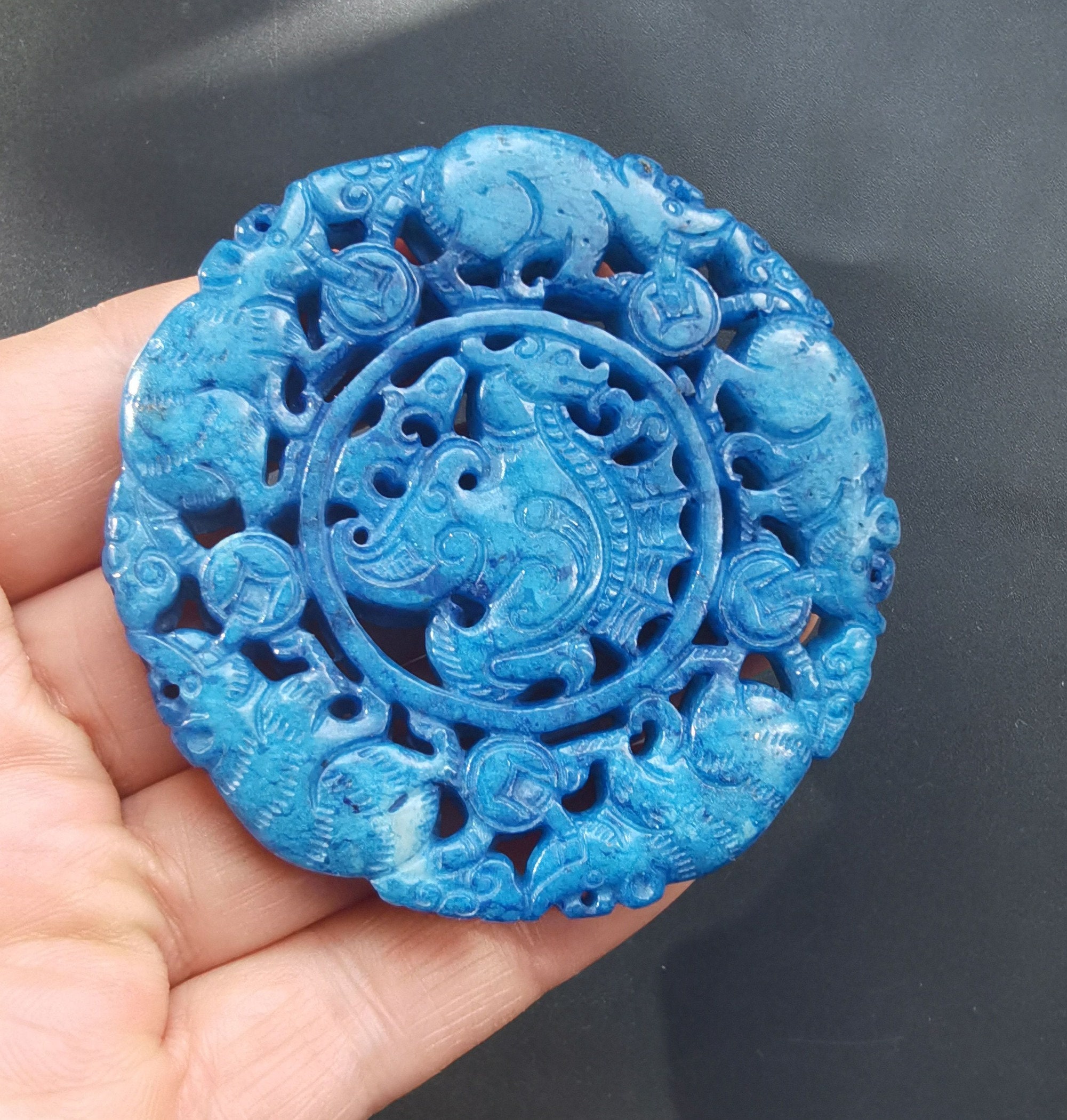 Chinese ancient Jade stone Pendant Circle Carved Dragon Rat | Etsy