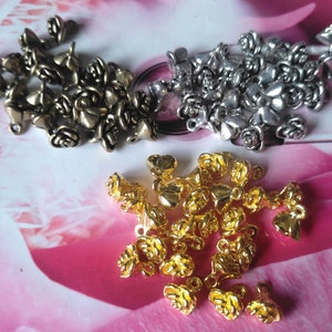 Rose Flower Pendants: Silver, Gold, Bronze Plated Alloy Charms