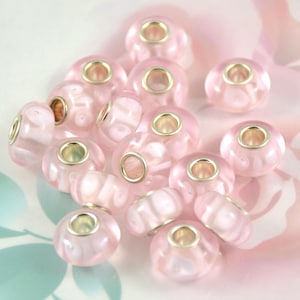 5 Perlen 6 Perlen 10 Perlen Großloch 4,5 mm Charm Rondelle Rosa Blume Lampwork handgemachte Glasperlen 8mmx13mm Glas Edelstein Perlen