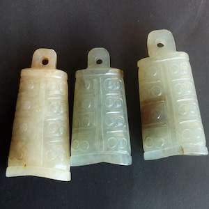 Carved Yellow Jade pendant link, 3D Chimes White Jade Pendant head, Charm jade Animal Amulet Jade Necklace gemstone bead jewelry supplies 3D