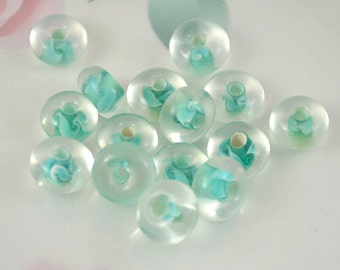 5beads 6Beads 10Beads Hole 3mm Charm Rondelle Blue Flower Clear Lampwork gemstone beads 8mmx14mm Glass Gemstone Beads