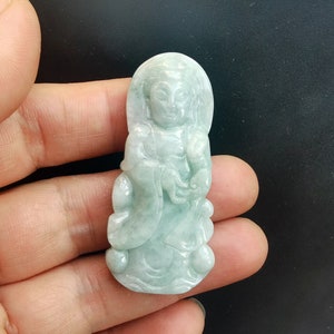 Guanyin bodhisattva Carved natural jadeite jade stone pendant,Grade A,Gemstone bead,Amulet for making handmade necklace jewelry,