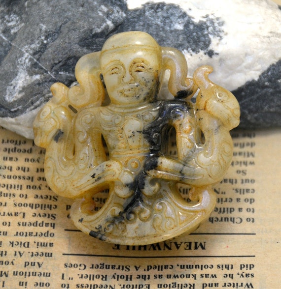 Carved Yellow Jade Pendant Dragon Girl Jade Pendant Double Face