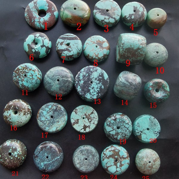 Pièce circulaire en forme de beignet Pendentifs en perles de pierre turquoise du Hubei naturelles véritables, pour faire un collier fait main, des bijoux homme femme, pierre de naissance de décembre