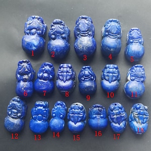 Carved Lapis Lazuli Pixiu Dragon Pendant: Amulet Talisman Necklace
