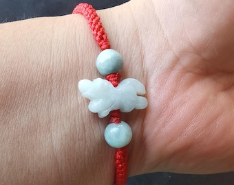 Jadeite Horse Bracelet: Grade A Jade, Red Rope Amulet
