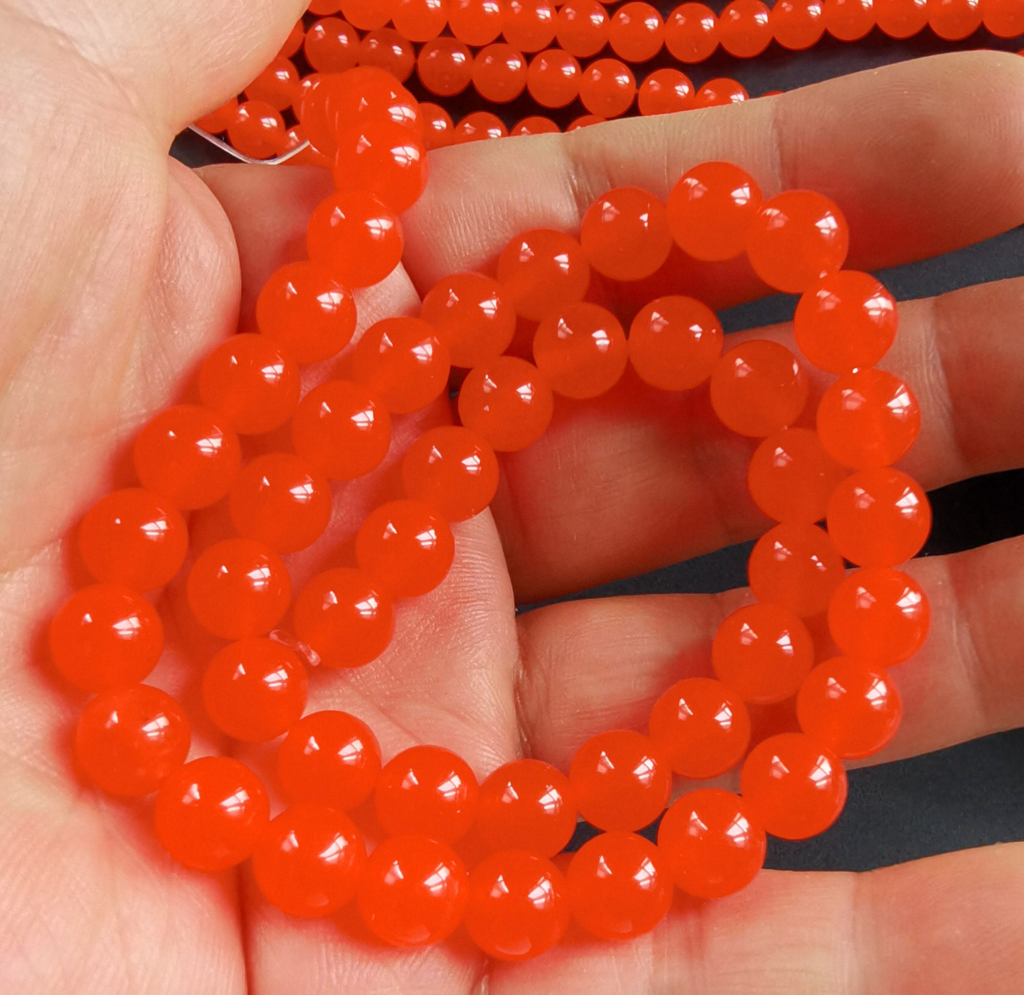 Round smooth orange red Jade stone strand 8mmcharm jade Etsy