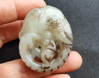 elephant Monkey Mythical Animals carving natural green jade stone Pendant,Animal Amulet for making Necklace gemstone bead jewelry supplies