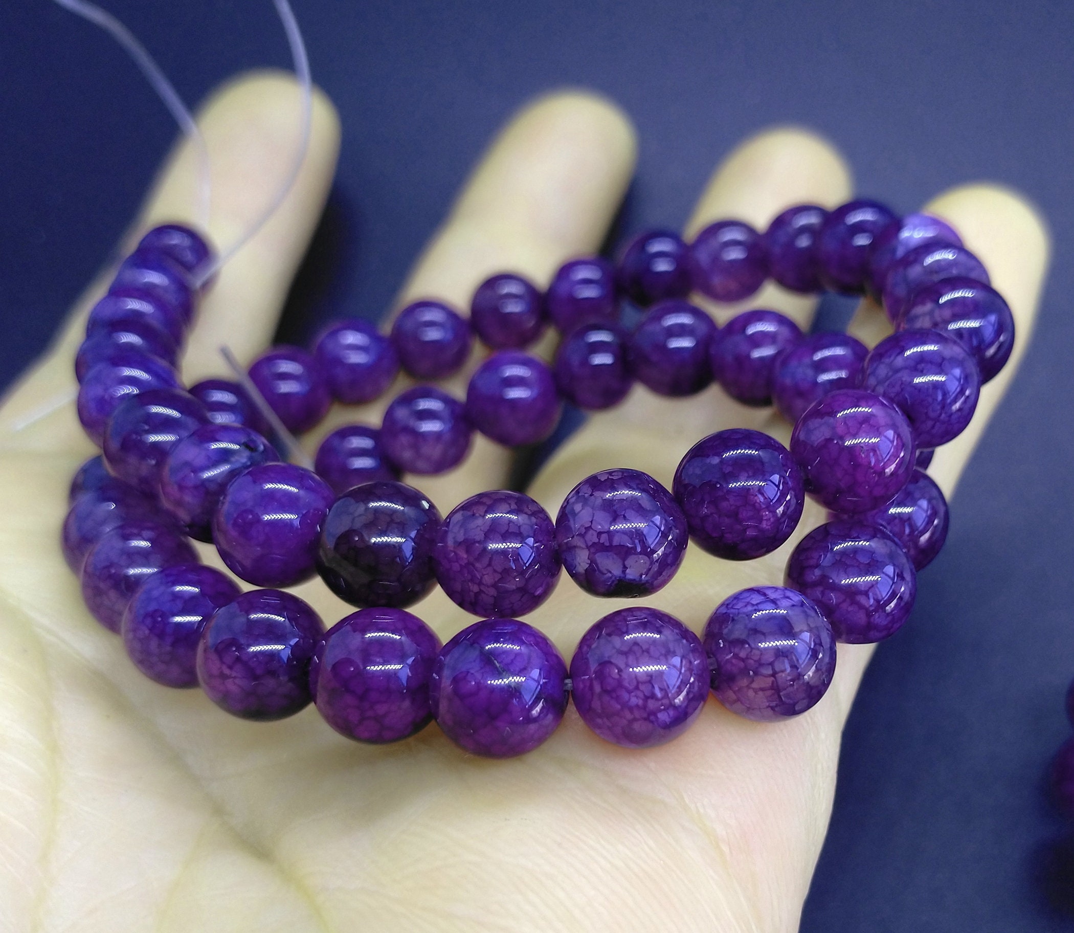 Purple Dragon Veins Agate Beads Round Gemstone Beads Full 1 - Etsy