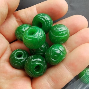 12mmx16mm rondelle bring money carving green jade stone ball bead,Amulet for handmade earring bead,bracelet bead,Necklace bead Jewelry MG
