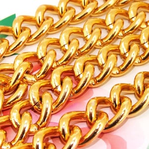 Long Shiny Loop Twist 18mm-22mm Plated Gold Aluminum  Metal Chain 4mm---38&quot;