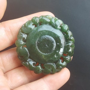 Bat Circle carving Nephrite jade stone pendant,natural green Jade,gemstone bead, Amulet Talisman for making handmade Necklace Jewerly N1
