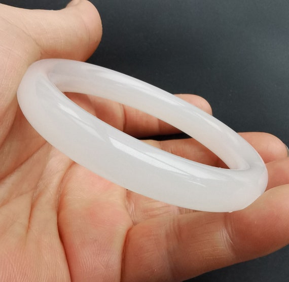 52 mm-65 mm 未処理天然白翡翠バングル、サークルスムース翡翠石