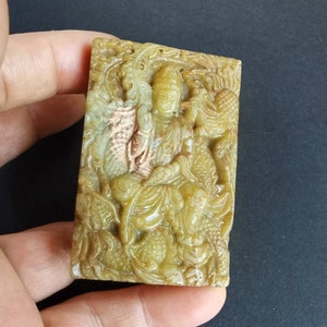 Rectangle Dragon Phoenix Bodhisattva carving natural Jade stone Pendant,Good lucky Amulet for making animal Necklace Pendant Jewerly A05