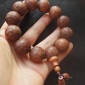 20mm gourd,carving brown natural wood Healing,“风调雨顺” beaded bracelet,Meditation Prayer Tibetan,Unisex mala jewelry,good lucky,man woman gift
