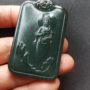 Certified,Flower Bodhisattva lucky carving natural green jade stone pendant,Amulet Mythical Animals for making handmade Necklace Jewelry N1