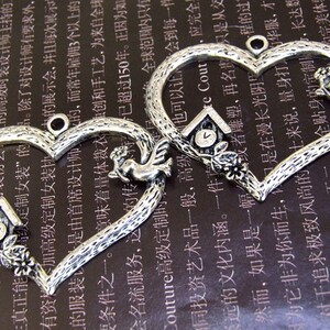 4pcs Heart Bird Link Pendant Base Beads Antique Silver Plated Filigree Findings Metal Connector Link Beads 40mmx32mm N image 4