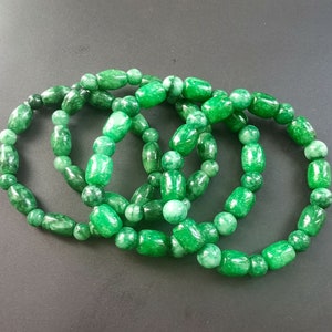 Pulsera de piedra de jade verde con tubo redondo, amuleto, pulsera elástica, pulsera unisex