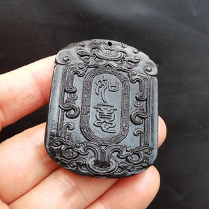 Rectangle Chinese Ruyi word,natural black green Jade stone pendant, gemstone bead, Amulet Talisman for making handmade Necklace Jewerly MB