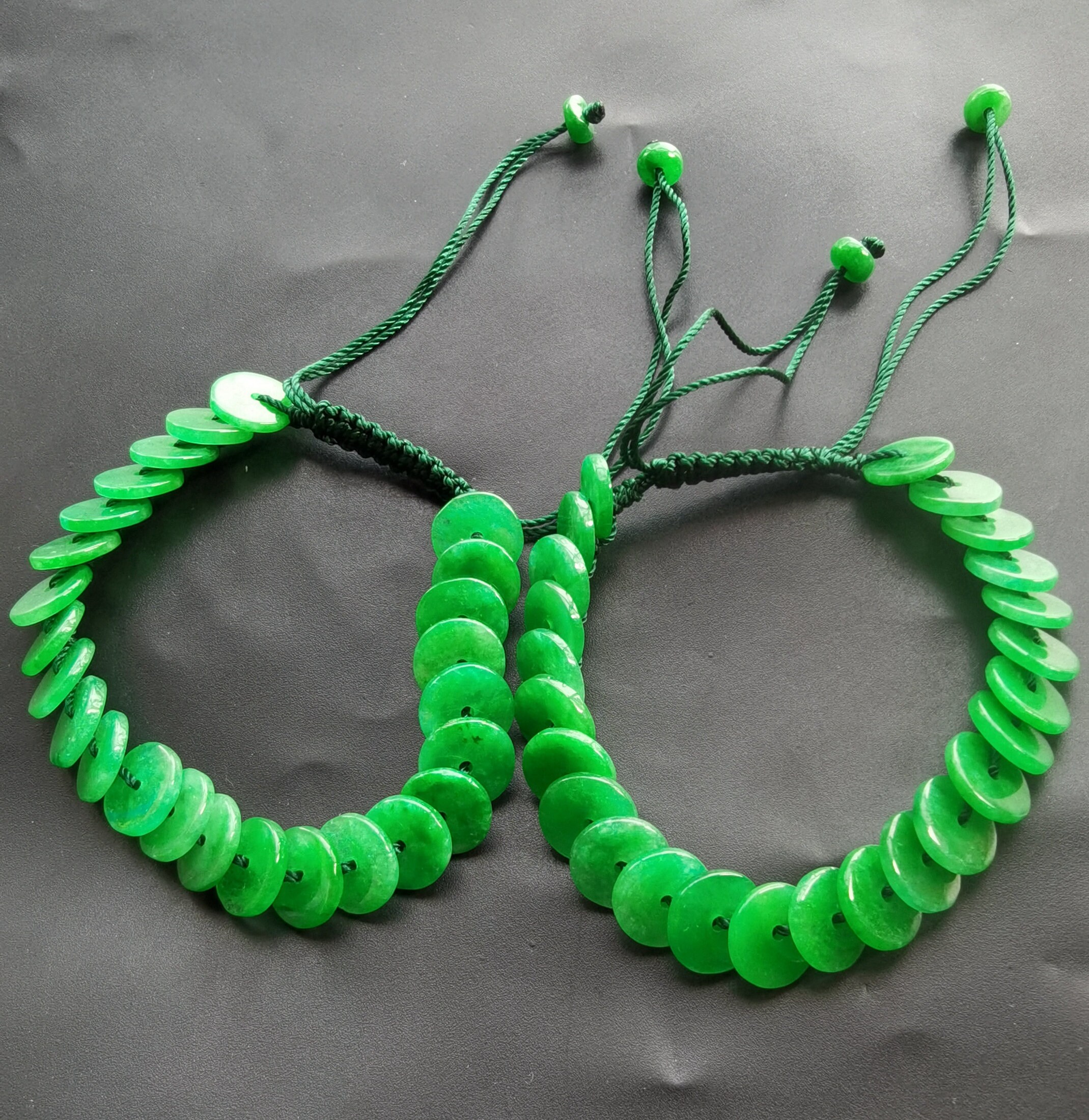 Donut Coin Wish Circle Green Jade Gemstone Beaded Bracelet