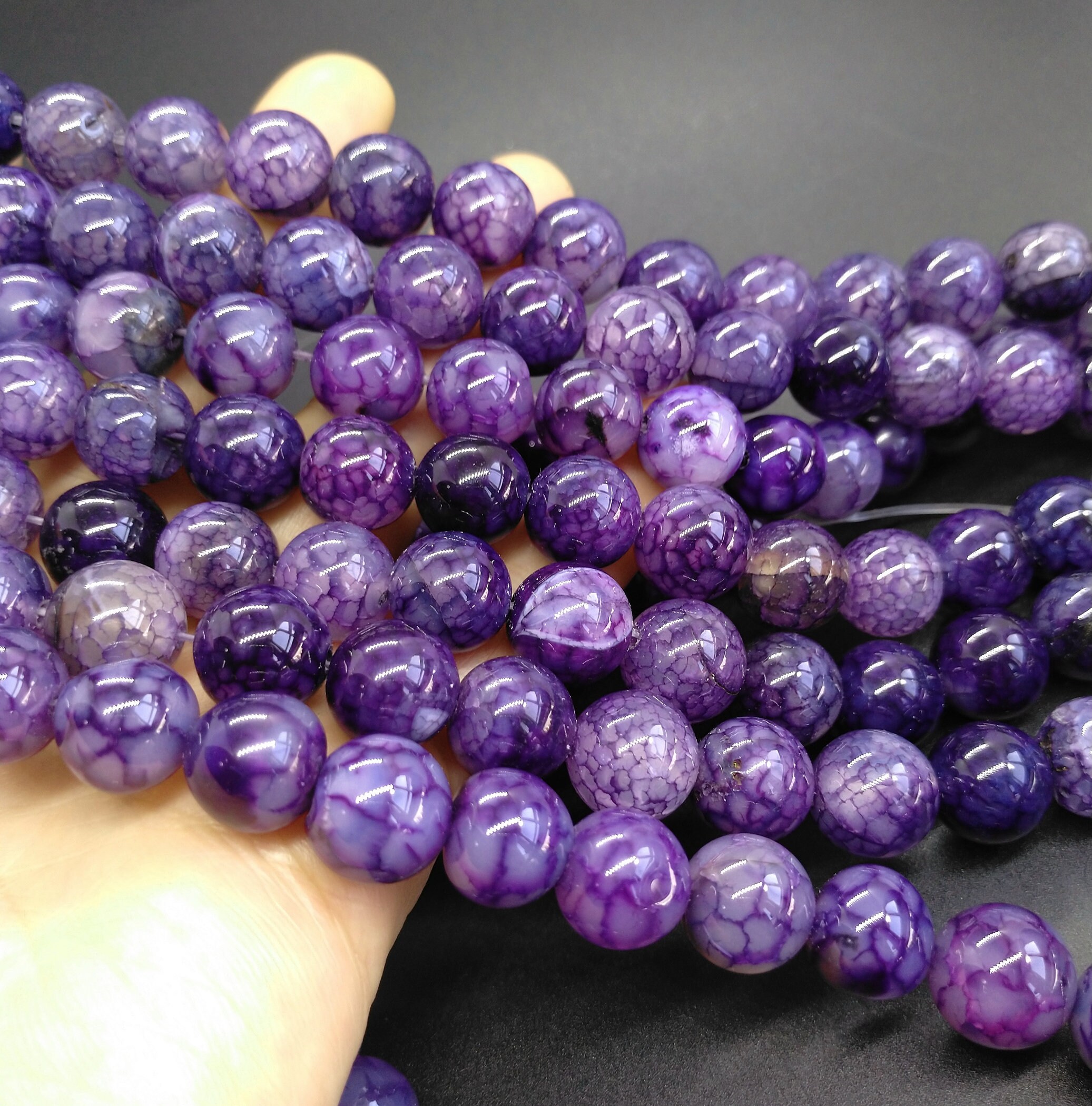 Purple Dragon Veins Agate Beads Round Gemstone Beads Full 1 - Etsy