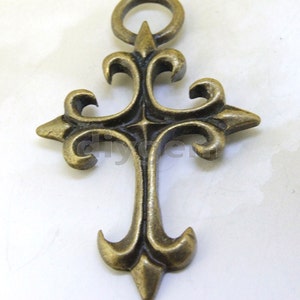 4PCS Large Charm Cross Base Pendant Beads Bronze Plated Brass Jewelry Filigree Link Findings Pendant Earwire Beads 48mmx30mm O image 2