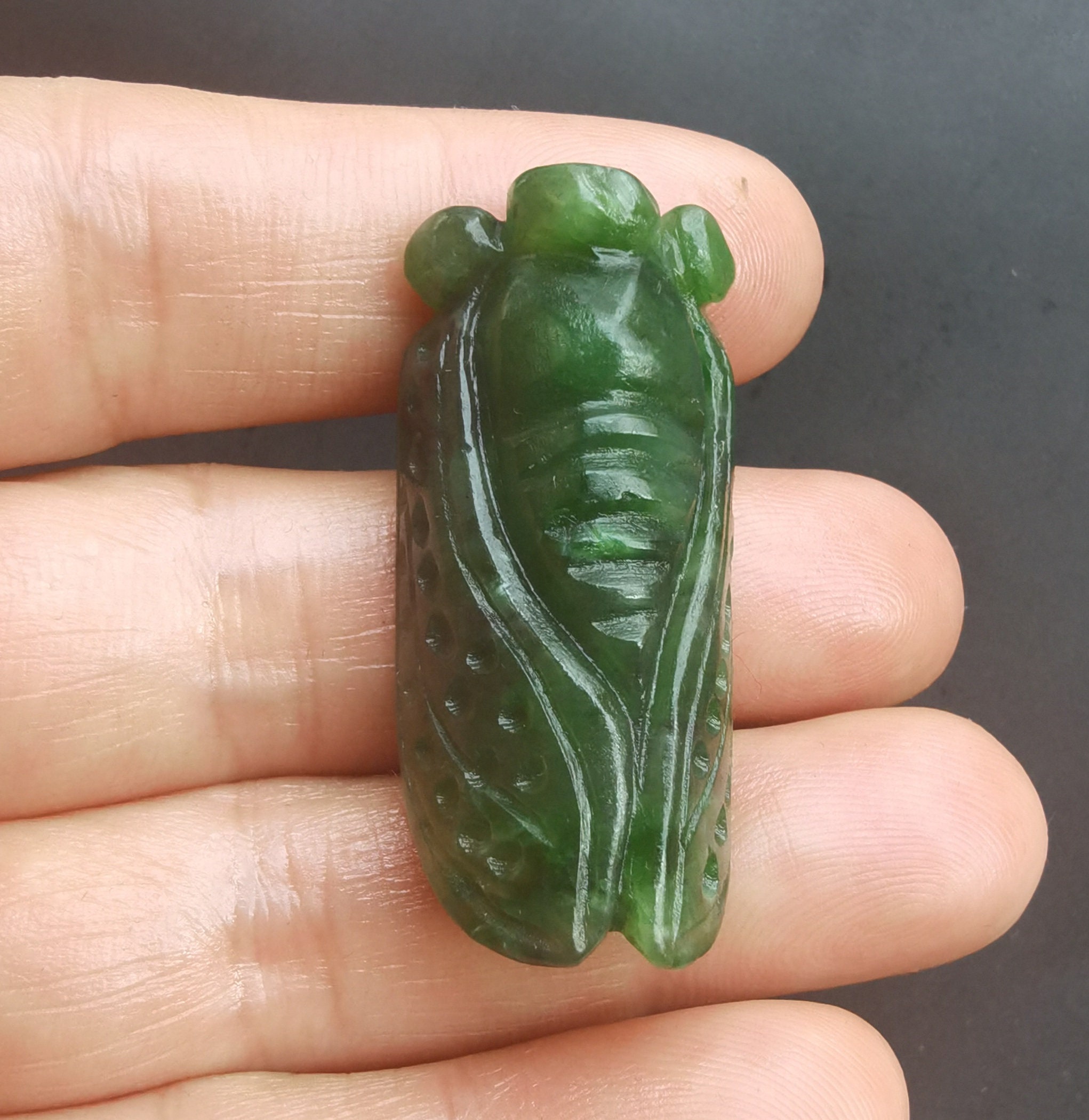 100% Natural Nephrite Green Jade Cicada pendant /necklace 