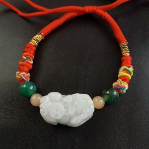 Pixiu dragon jadeite Bracelet, Grade A Natural jade stone bracelet,Burmese, Amulet handmade weaved red rope Bracelet,Unisex Bracelet