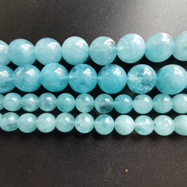 Rond Aquamarine Quartz Strand, 8mm,10mm,12mm, Blue lisse perle ronde, perles de pierre en cristal lâche, Full One Strand 15.5"