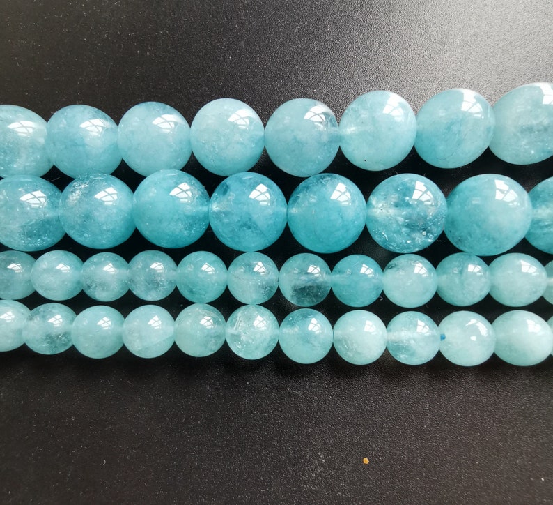 Rond Aquamarine Quartz Strand, 8mm,10mm,12mm, Blue lisse perle ronde, perles de pierre en cristal lâche, Full One Strand 15.5 image 1