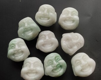 9 colgantes de jadeíta con cabeza de Buda tallada: cuentas de amuleto de jade