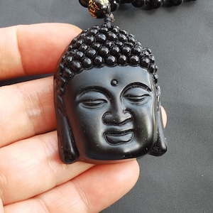 Rectangle Buddha head bodhisattva Black Obsidian stone Pendant,Amulet Necklace Pendant, for handmade making jewelry