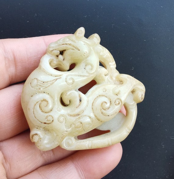 3D Carved White Jade Dragon Pendant: Handmade Amulet (50-54mm)