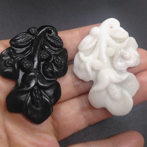 flower Jade Pendant, Carved flower black green white natural Jade Pendant, Amulet Talisman for handmade making Necklace Pendant Jewerly MB