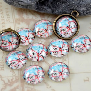 Cabochon en verre fait main, carte de New York, dôme 10 mm 12 mm 14 mm 16 mm 18 mm 20 mm 25 mm 30 mm Pour boucle d'oreille Broche Bague Collier Bracelet