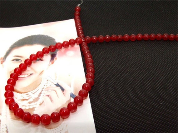 Smooth Round, Red Jade Beads, Choose Size (16 Strand)
