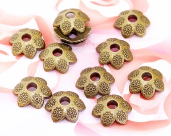 Petal Caps Flower Antique Bronze Filigree Metal 14mm---30Beads 3F