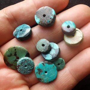 8.8g 10beads Genuine coin donut,natural old turquoise,green black loose beads,for making earring beads,bracelet beads,necklace image 3
