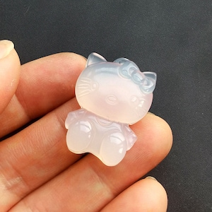 love cat flower Pendant,Carved white clear,Chalcedony Agate stone, Gemstone Bead Connectors necklace pendant link