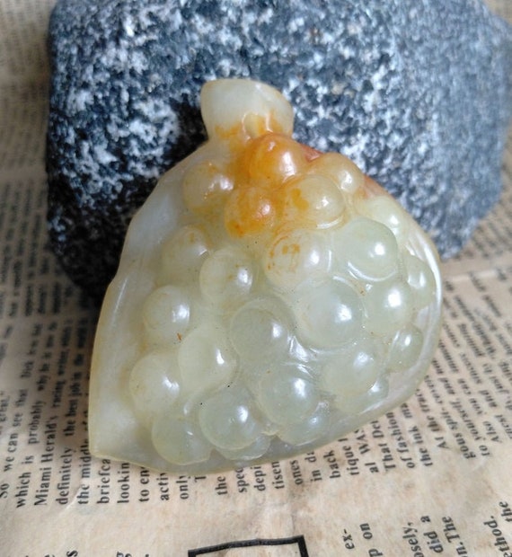 Carved Yellow Jade Pendant Grape Brown Jade Pendant Double Face